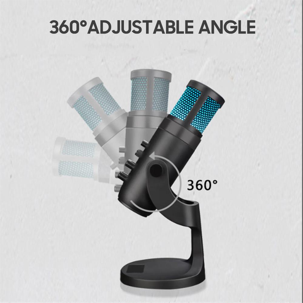Microphone à condensateur USB, Microphone de table et de bureau, RGB, avec support, pour ordinateur, PC, Plug & Play