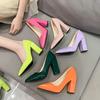 Large size high heels women's autumn new sexy thick heel pointed single shoes shallow mouth patent leather one pedal
