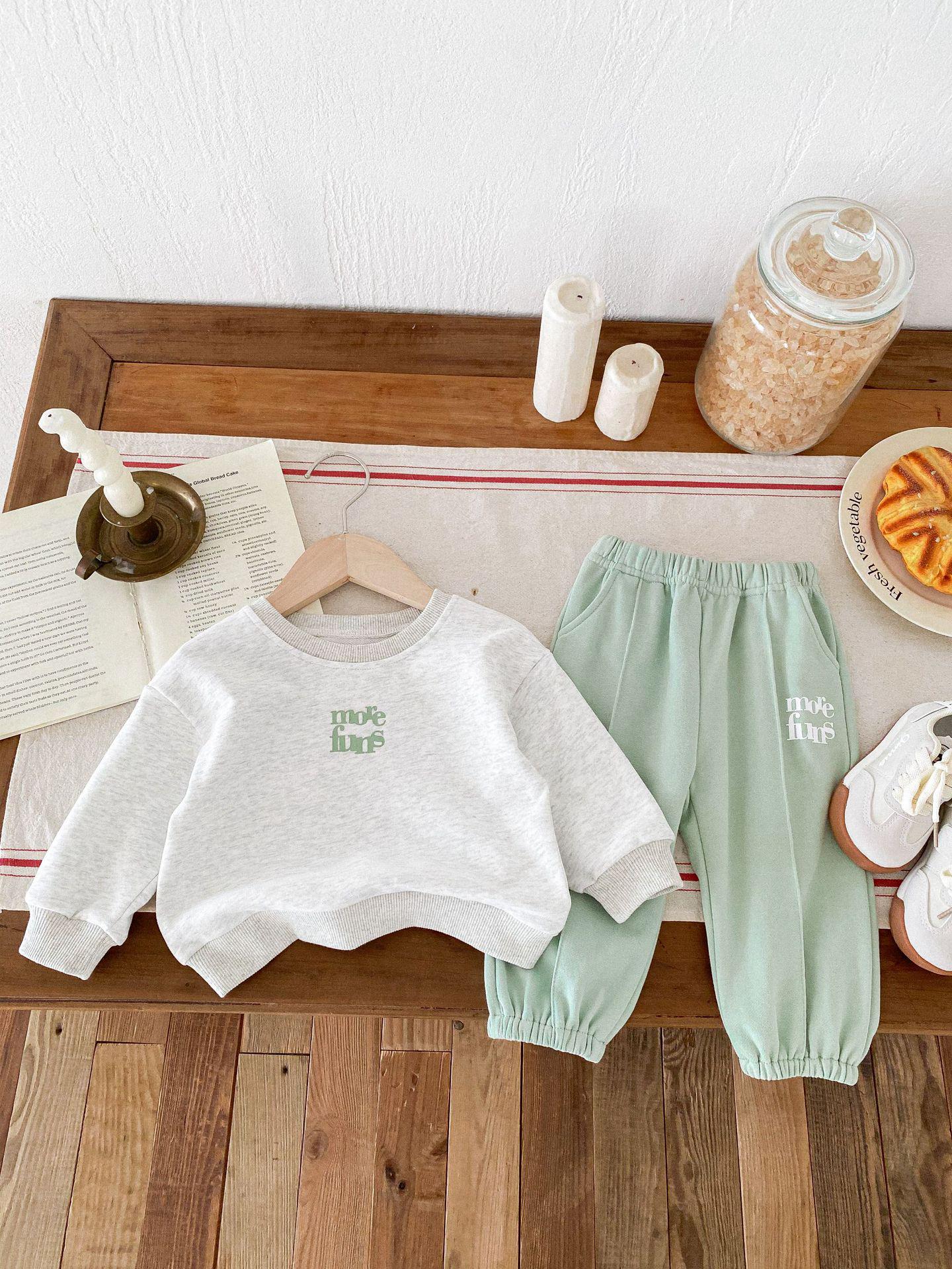 

Корейский повседневный спортивный костюм для малышей и младенцев: Осенний свитшот с надписью и джоггеры 100 cm хизер серый