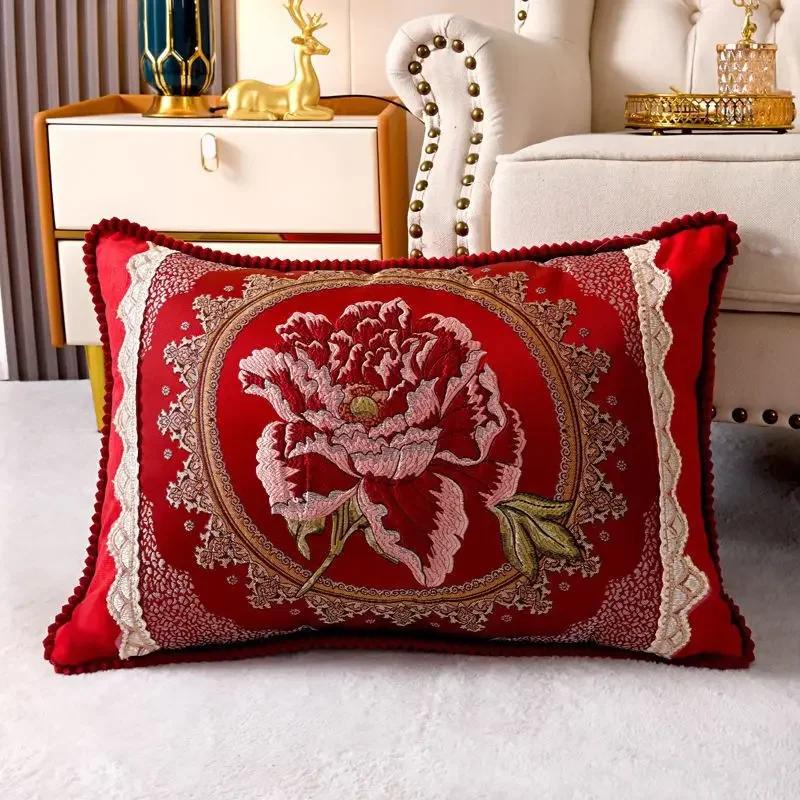 1 stuk Vintage Borduur Kussensloop Huis Sofa Decoratie Kussen Rechthoekige Kussenhoes Zacht en Wasbaar Taille Kussensloop 30x50cm  pillowcase