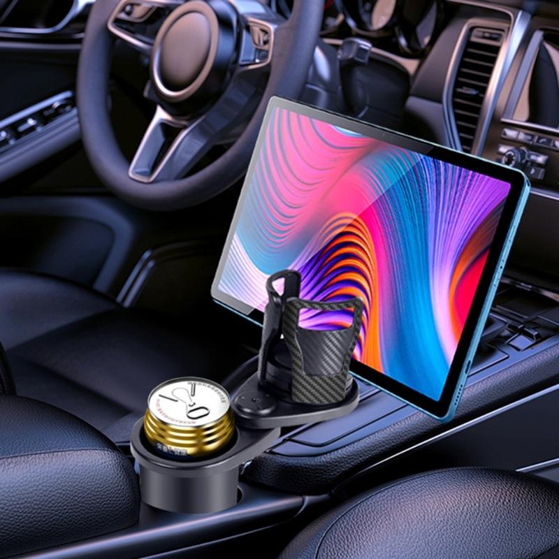 Car Drink Beverage Storage Solution Flexible Adjustment Carbon Fiber Look 360 Degree Rotating Base for Frequent Drivers