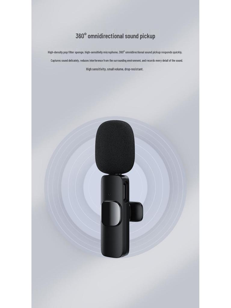Dual Wireless Lavalier Microphone for Outdoor Live Broadcasts and Video Recording with Noise Reduction