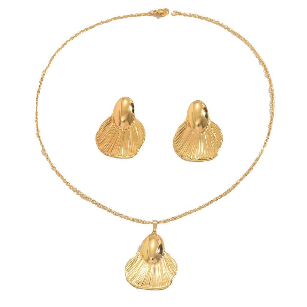European, American and Other Women's Geometric Necklace Set Niche Flower Leaf Texture Design Stud Earrings Versatile Jewelry Women