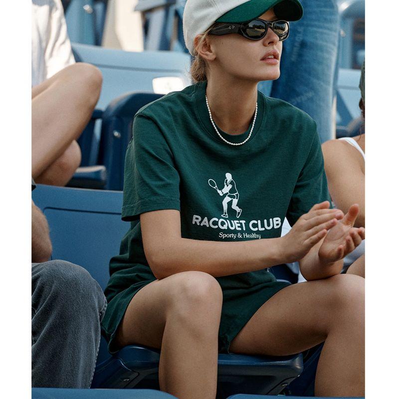 Racquet Club Tennis Girl Gym Running Short Sleeve Loose American Retro Short Sleeve T-shirt Women