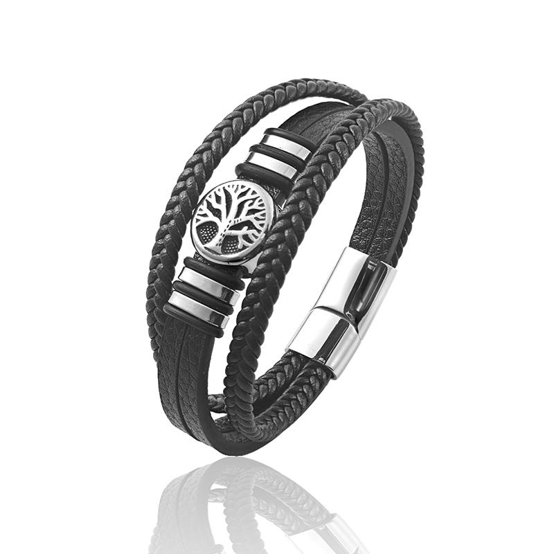 

New Design Tree of Life Men s Leather Bracelet Stainless Steel Irregular Accessories Punk Bangles Charm Jewelry Gift 22cm срібний