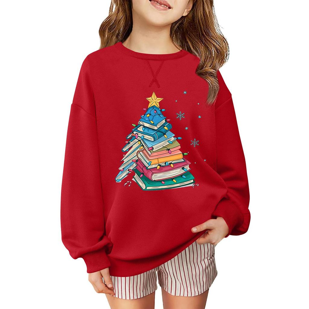 Children's Fashionable Casual Long-sleeved Loose Christmas Print Pullover Sweatshirt