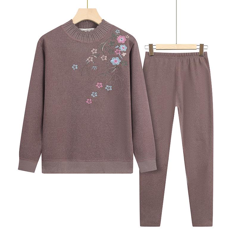 

Теплый бархатный комплект нижнего белья для женщин среднего и пожилого возраста – Полувысокий воротник, идеально подходит для осени и зимы 4XL for 140-155 lbs кофейный