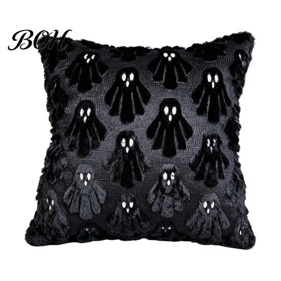 Removable Washable Cushion Shells Halloween Ghost Cover, Fuzzy Throw Pillow 18x18 Inch Versatile Square Covers Plush Case for Sofa Couch Home Holiday