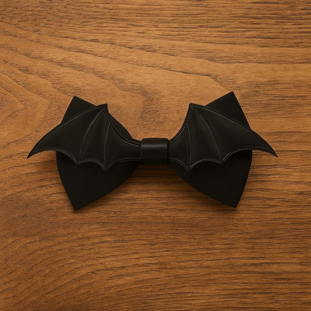 Black Halloween Cravat PU Leather Men Necktie Simple Bat Bow Tie  Cosplay