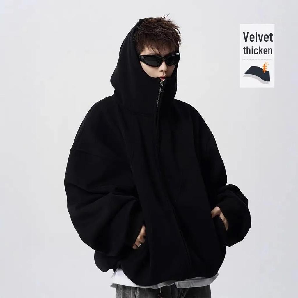 Unisex Heavyweight Patchwork Hooded Sweatshirt - Trendy Spring/Autumn Velvet Jacket