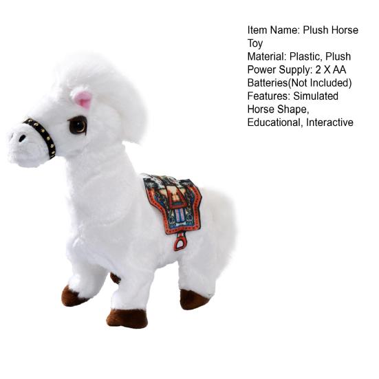 Electric Plush Horse Toy Kids Walking Movable Tail Interactive Horse Plushie Toy Toddlers Boys Girls Educational Simulation Stuffed Animal Toy