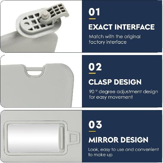 Right Passenger Side Sun Visor Without Light Fit For Hyundai Elantra 2017 2018  , Replaces For 85210-F0100TTX Gray