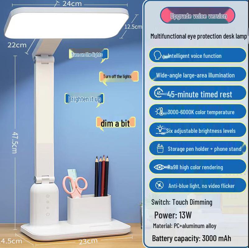 Rechargeable & Plug-in Desk Lamp for Students with Voice Control & Digital Display, Eye Protection, AA Certified, Special Gift Edition.