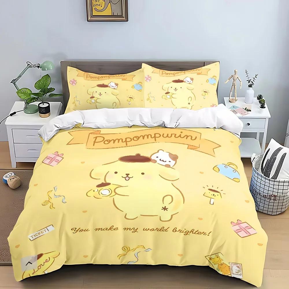 Cartoon Pompom Purin Dekbedovertrek Kinderverjaardagscadeau met Rits Kamerdecoratie voor Tieners volwassenen Microvezel Dekbedovertrek 175x220cm