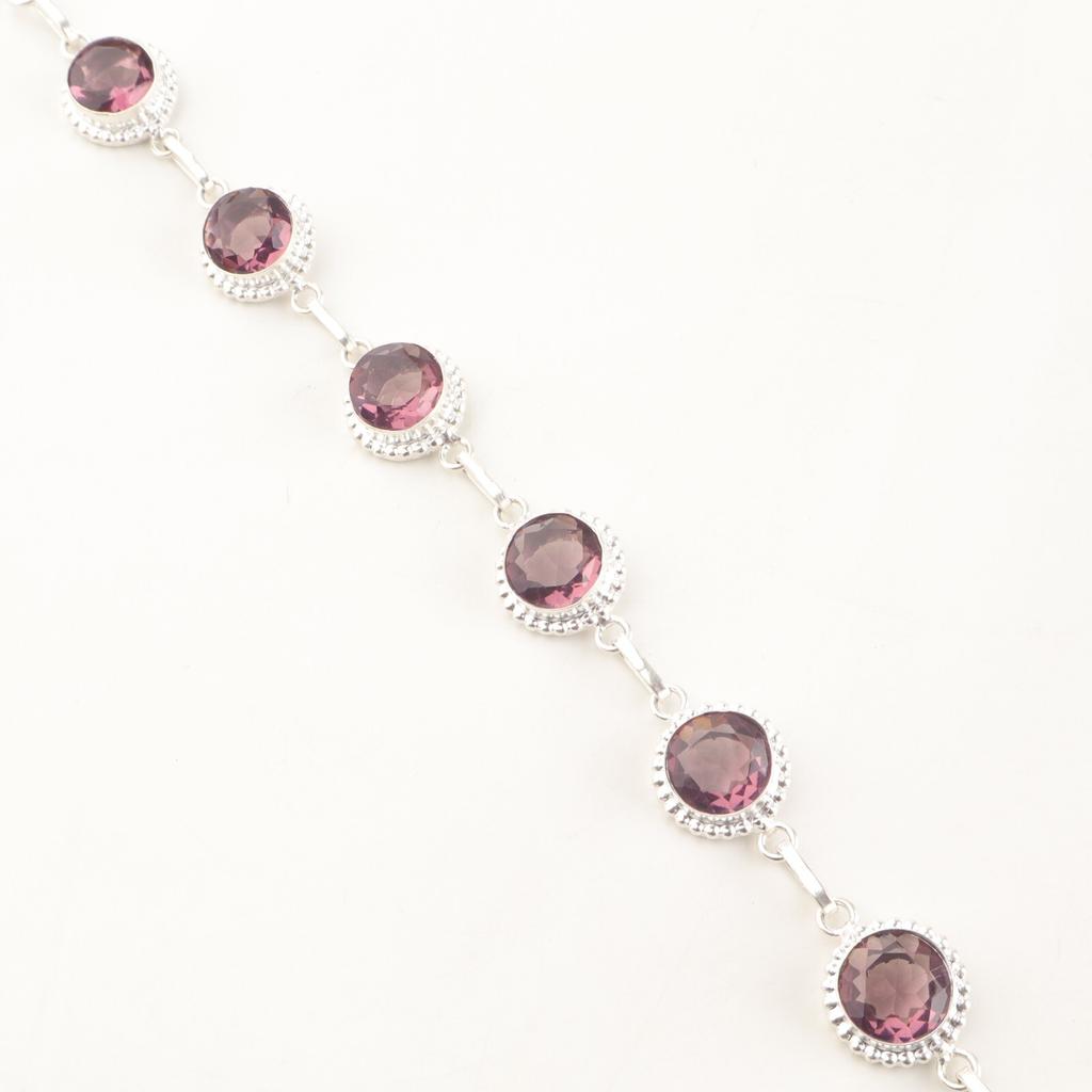 Rhodolitt Edelstein 925 Sterling Sølv Smykker Håndlaget Armbånd 9" Bursdagsgave RB-9-16