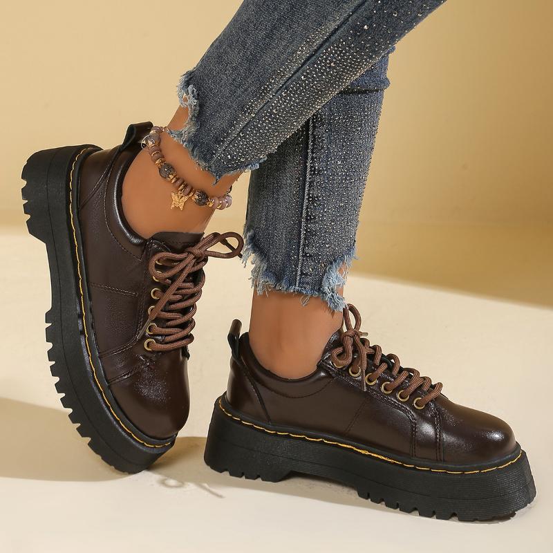 High Quality Thick Bottom Women Low Top Soft Leather Round Toe Casual Student Lolita Flat Shoes Women Platforms Zapatos De Mujer
