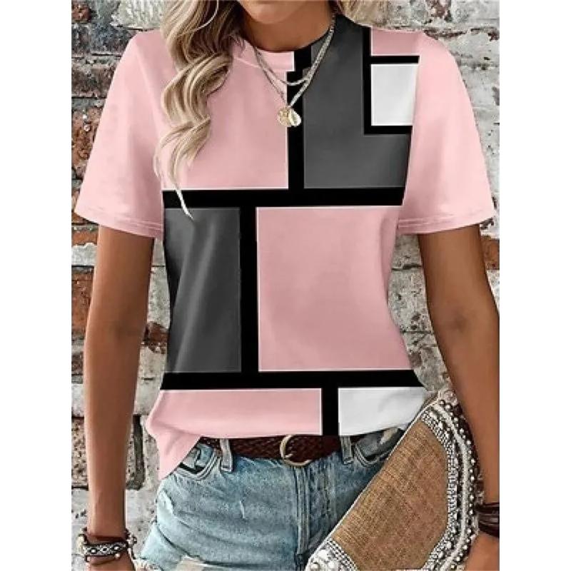 Comfortable Tee Crew Neck Short Sleeve Fashion Women's Simple Short Sleeve Crew Neck T-Shirt 3D Simple Color Printing Tops