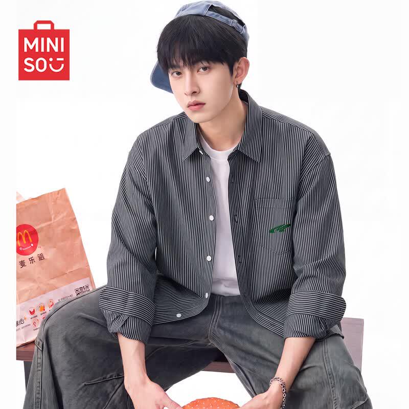 MINISO Men's Relaxed Fit Striped Oxford Shirt