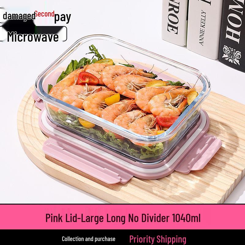 Microwave-Safe Rectangular Glass Lunch Box with High-Temperature Resistance and Fresh-Keeping Lid Nordic Pink Rectangular 1040ml