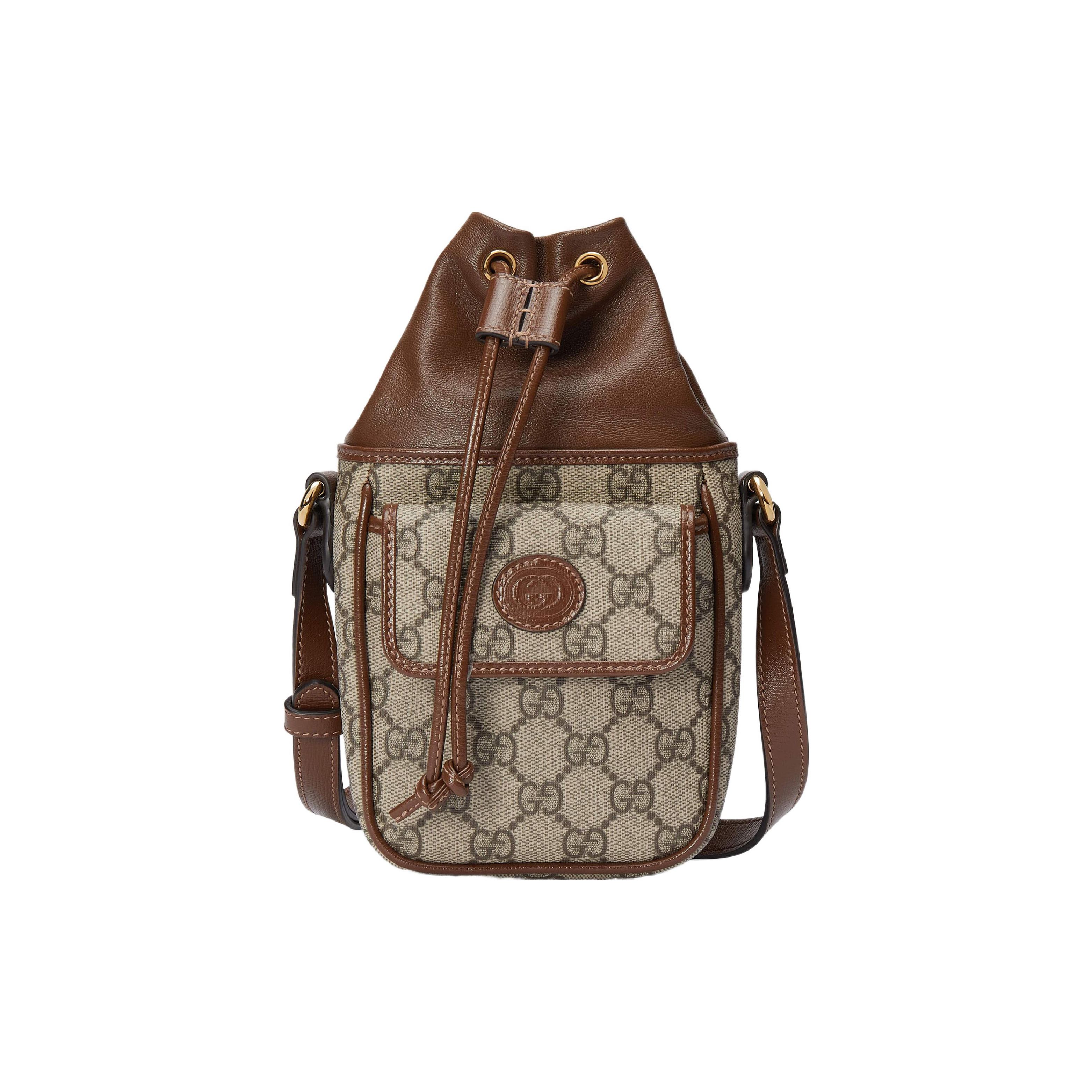

Gucci Adjustable Shoulder Strap Drawstring Closure Leather And Canvas Bucket Bag Mini Women bags Brown 746303-9AADJ-9745 Basic Set (Bag+Dust Bag)
