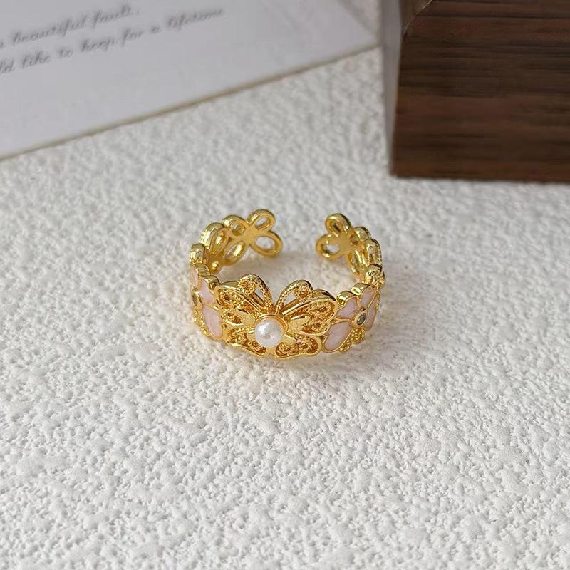 Micro Inlaid Personality Vintage Geometric Opening Ring Women'S Fashion Retro High Sense Niche Design Ring