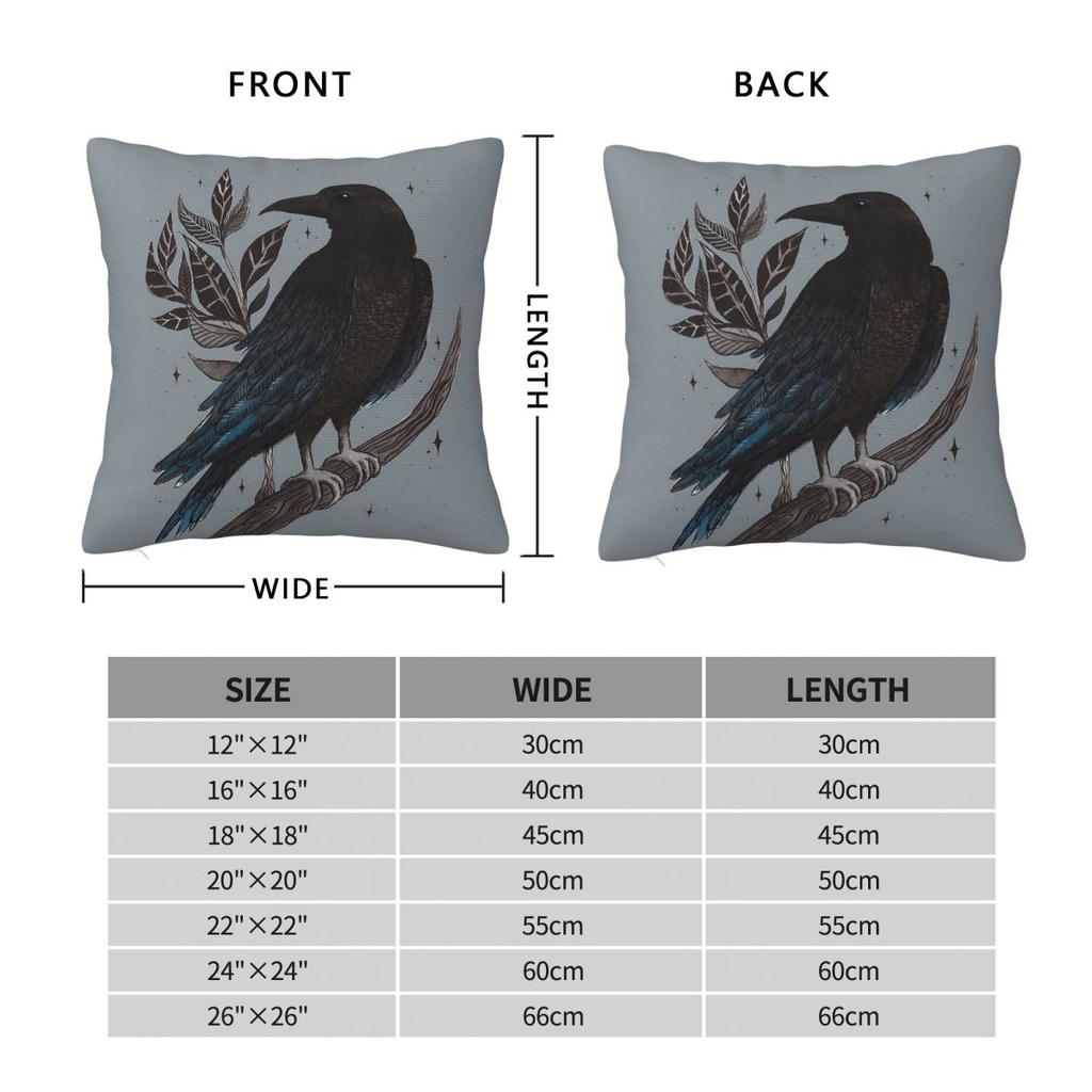 Raven Witchy Magic Crow Square Pillowcase Polyester Linen Velvet Creative Zip Decor Throw Pillow Case Car Cushion Cover 18"