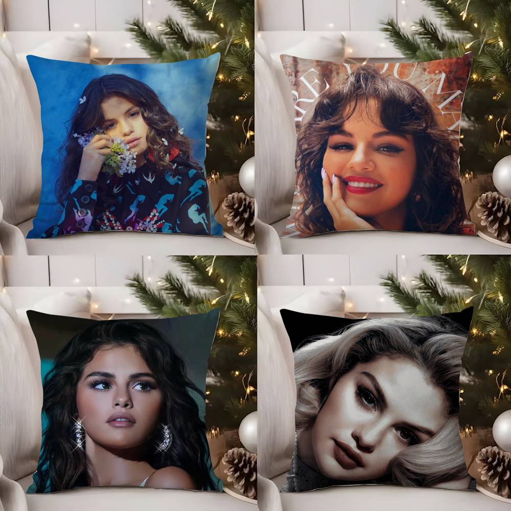 Hot Singer S-Selena G-Gomez Pillow Case Home Dorm Chair Back Short Plush Double-Sided Printing Office Nap Time Cushion Cover