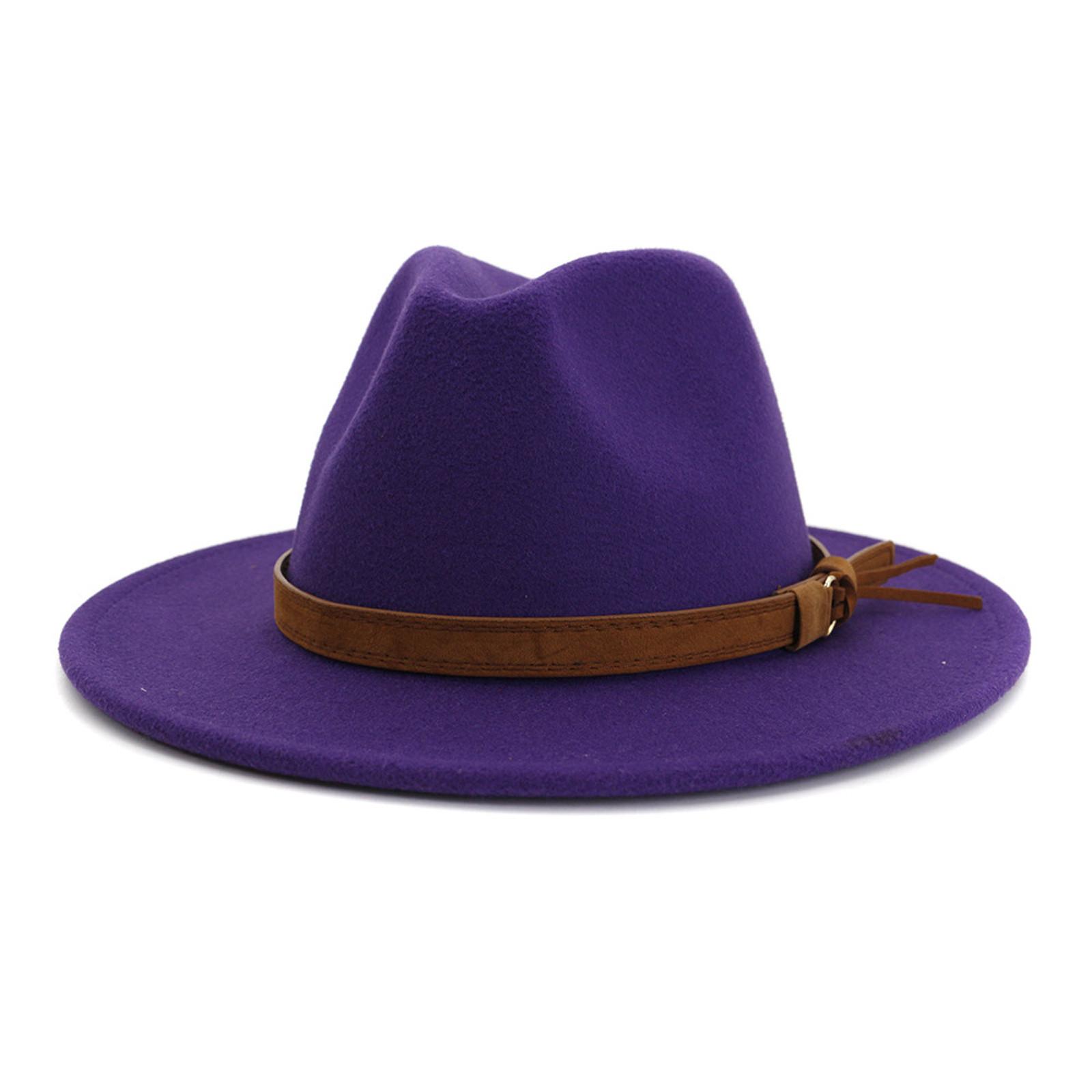 

Unisex Fashion Wide Wool Belt Flat Top Fedora Hat Party Church Hats Cap фіолетовий