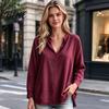Layered Blouse Women Loose Fit V-Neck Blouse Solid Color Long Sleeve Tassel Hem Daily Wear Shirt Casual Fringe Trim Tops for Business Commuting
