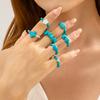 Geometric Irregular Cross Turquoise Ring, Acrylic Stretch Pearl Ring Set
