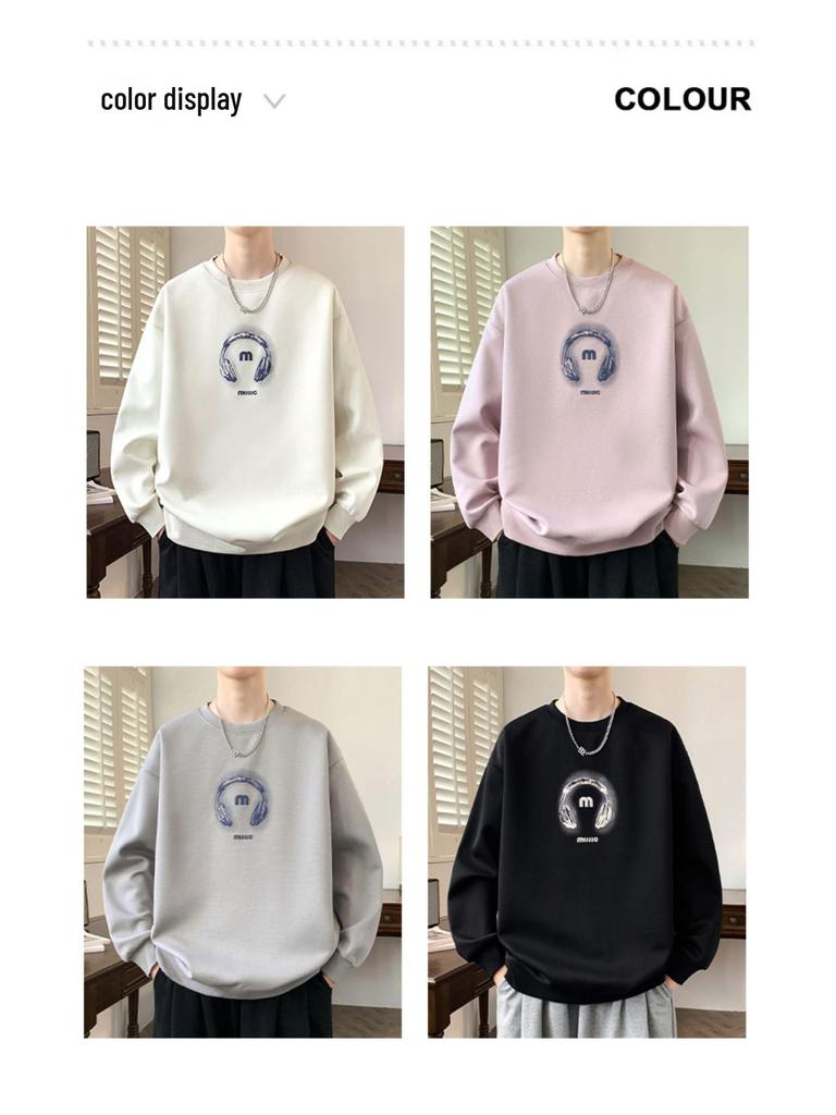 Men's Round Neck Hoodie, New Style: Spring, Autumn & Winter, Plus Velvet, Long Sleeve, Youth & Big Kids Trendy T-shirt
