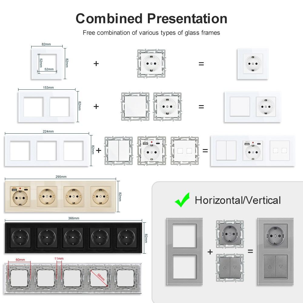 1Pcs 220V 16A 250V Modular Sockets And Switches  for EU Standard Wall Mount DIY