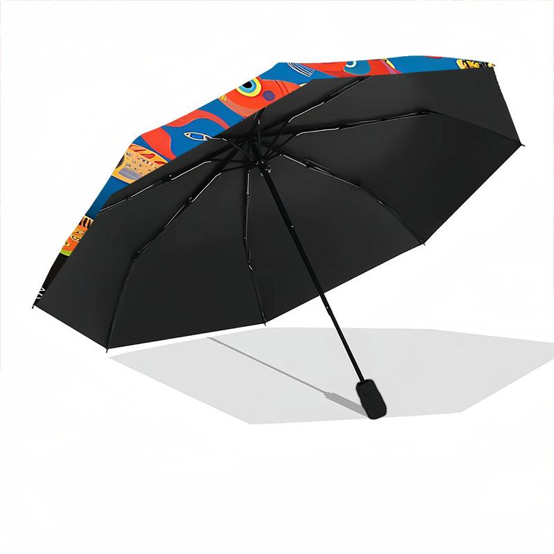 1pc Colorful Fish Automatic Folding Umbrella - Windproof Compact Travel Umbrella with Auto Open/Close, 8-Rib Heavy-Duty Shaft for Women/Men A002