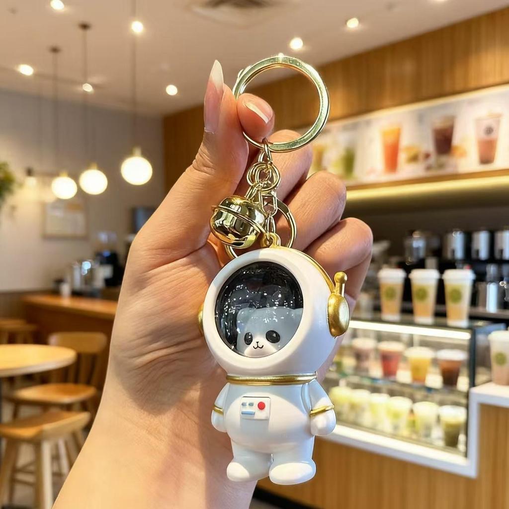 Influencer Style Bell Bear Astronaut Keychain Pendant with Light - Cute for Couples