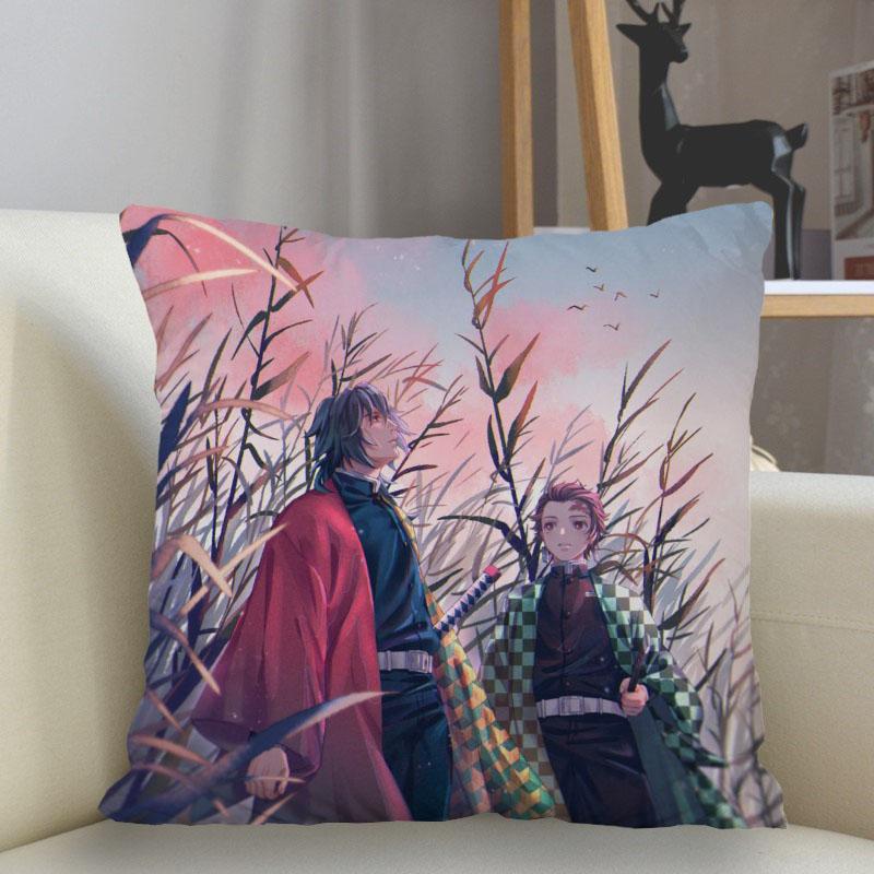 Funda de Almohada 45x45cm Poliéster Demon Slayer Decoración Sofá Funda de Cojín Funda de Almohada Decoración Hogar