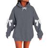 Women's Solid Color Bow Long Sleeved Loose Fitting Headband With Rope Hooded Sweatshirt Top
