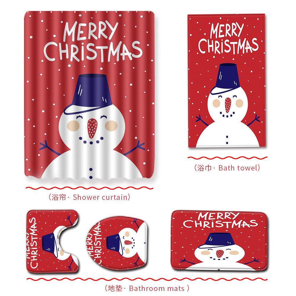 

Рождественская занавеска для душа в ванной, банное полотенце, коврик для пола, набор из пяти предметов, ковер для ванной и туалета, коврик для ног в душе 180 * 180 + 45 * 75 + 70 * 140