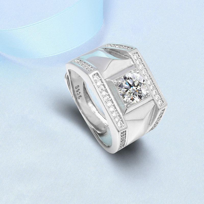 925 Sterling Silver Rings for Men Shining Crystal Adjustable Size Fashion Gifts Engagement Wedding High Quality Jewelry