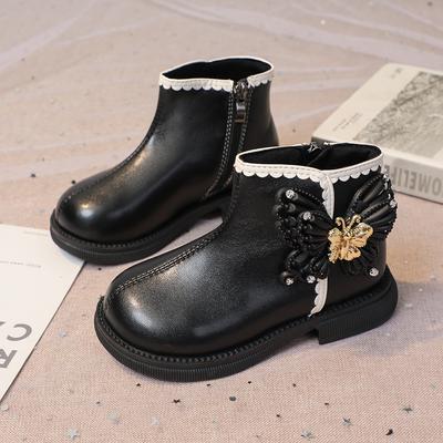 Stivali Farfalla Moda Ragazze Eleganti Stivaletti Corti in Pelle per Bambini Chic Stivali Dolci da Principessa per Bambini Punta Rotonda Antiscivolo 2024
