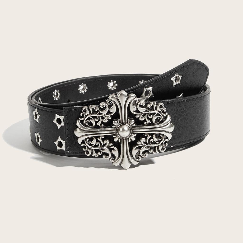 Punk Mens Cross Flower Designer Belt With Alloy Buckle And Detail Studded