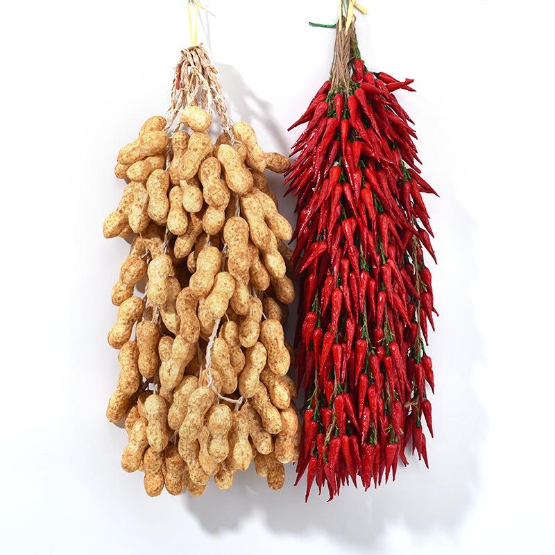 Brocheta Artificial de Chile Rojo, Ajo, Cacahuete y Maíz para Decoración de Fiesta de la Cosecha