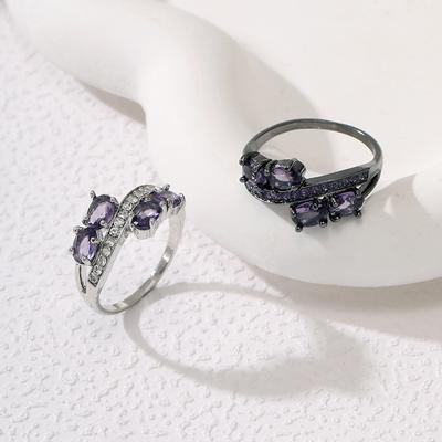 Neuer Französischer Romantischer Lila Zirkon Ring Licht Luxus Hohes Gefühl Edler Gunmetal Schwarzer Ring Weiblich