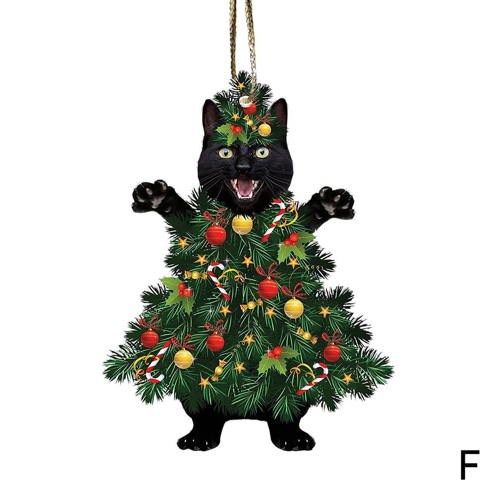 Charming Black Cat Christmas Ornament 2D Acrylic Hanging Decor For Tree Car Mirror Keychain Kid Xmas Gift Holiday Party Sup Q3E6
