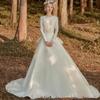 Long-sleeved satin light wedding dress autumn and winter new light wedding dress banquet evening dress sexy and thin