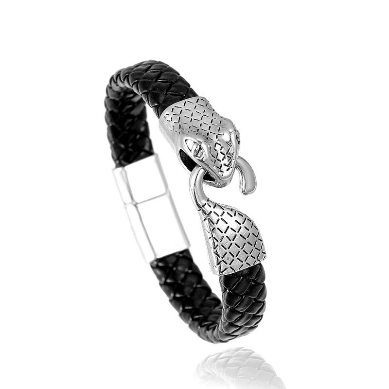 Minimalistisch Slangenkop Gevlochten Leren Armband Stijlvol Heren Modeaccessoire Trendy Cadeau voor Hem