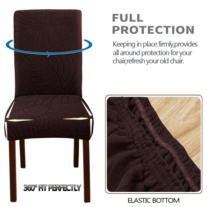Solid Color Seat Covers 1Pcs Leaf Jacquard Chair Covers Removable Stretch universal Chairs Cover for Dining Room Hotel Banquet
