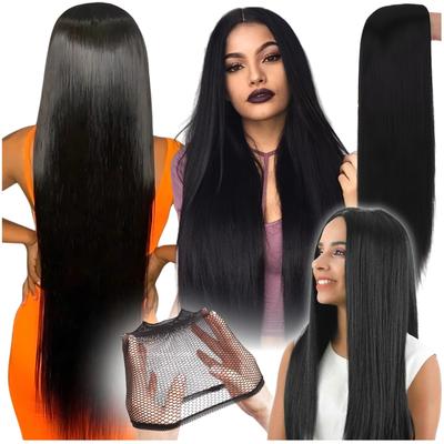 Peluca cabello negro liso largo 100 cm cosplay anime manga gorra gruesa