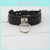 Fashion Solid Color Large Metal Ring Decoration Women Pu Leather Collar Necklace For Adult Women