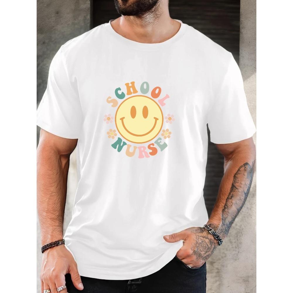 Male School Nurse Pattern Summer Casual Crew Neck Short T-Shirt