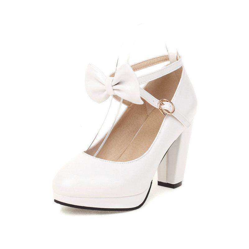 Round head spring and autumn high heels girl princess small leather shoes white girl thick heel single shoes Mary Jane women's single shoes